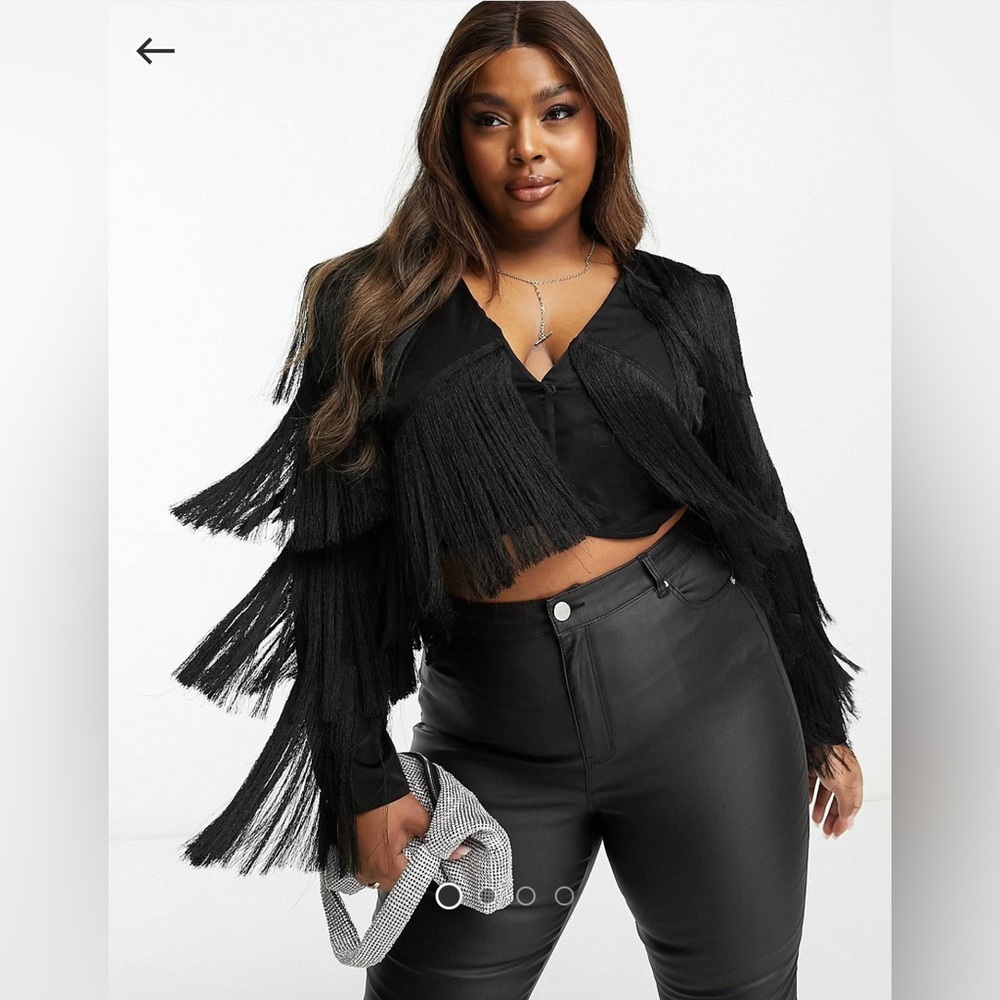ASOS LUXE Curve fringe top with shoulder pads in black